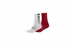 Chaussettes Vélo Endura Coolmax Rayées (lot De 2 Paires) Blanc/Rouge